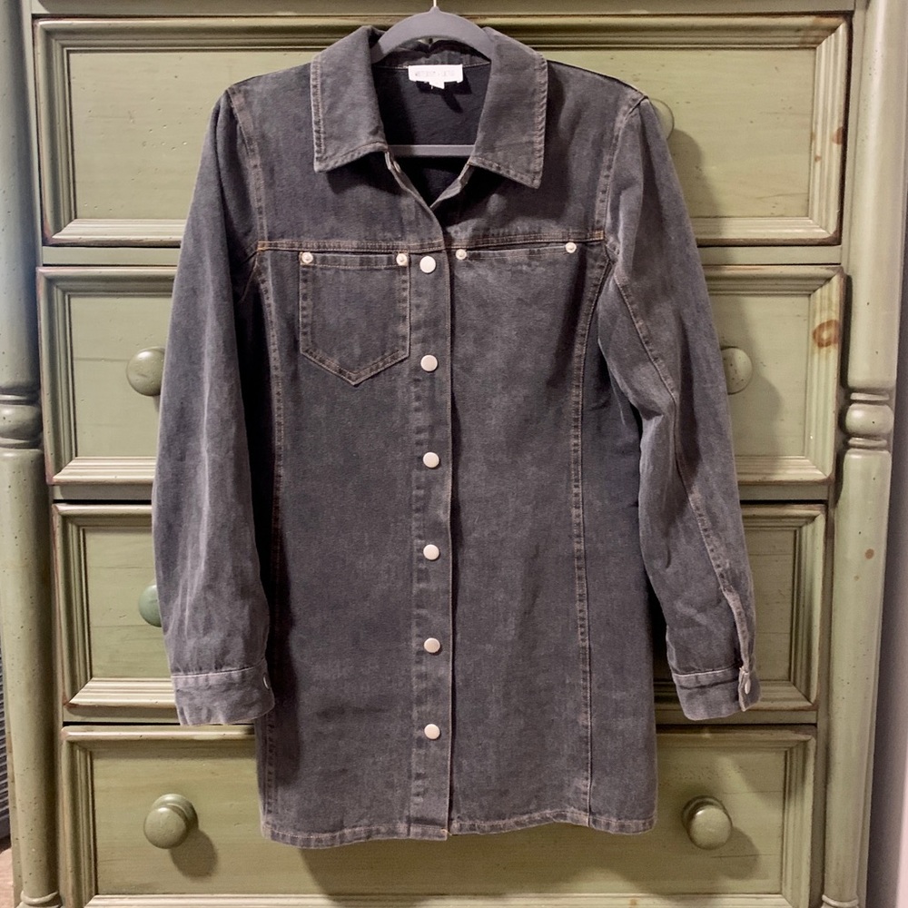 NWOT Washed Button Down Denim Shirt Dress - Picture 4 of 9